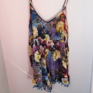 LF Floral Romper with PomPom trim
